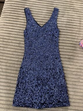 Navy Sequin V-Neck Mini Dress